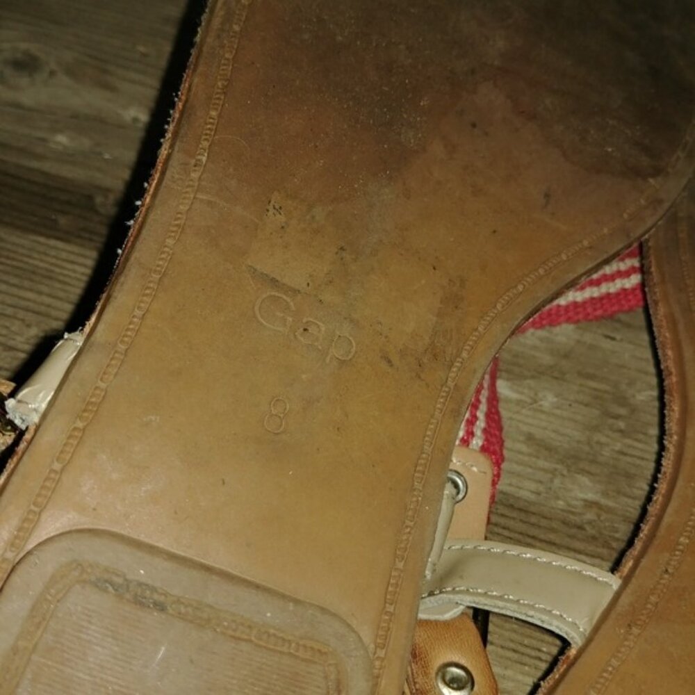 Gap Women's Size 8 Strappy Brown Leather Sandals Pink & White Ribbon Back Strap - Picture 5 of 5